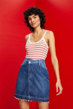 Esprit Women Striped Ribbed Tank Top Pastel Pink Tank D2B4J4103