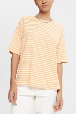 Esprit Women Striped T-shirt Peach T-Shirts D2B4J4372