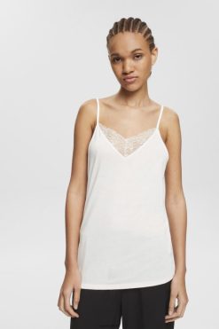 Esprit Women Top with lace, LENZING ECOVERO Off White Top D2B4J4243